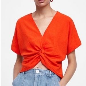 Orangey Red Cropped Top with Front Knot